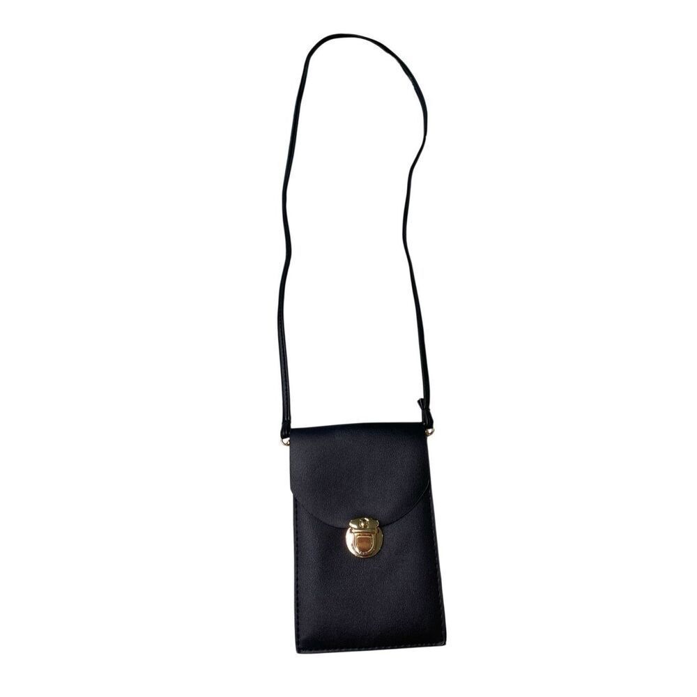 Black Faux Leather Phone Crossbody Wallet Purse Travel Vacation Everyday Bag